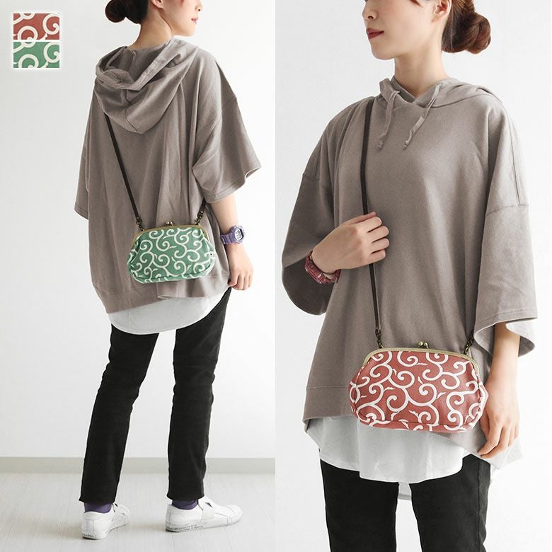 がま口スマホショルダーバッグ【帆布・唐草　限定カラー】