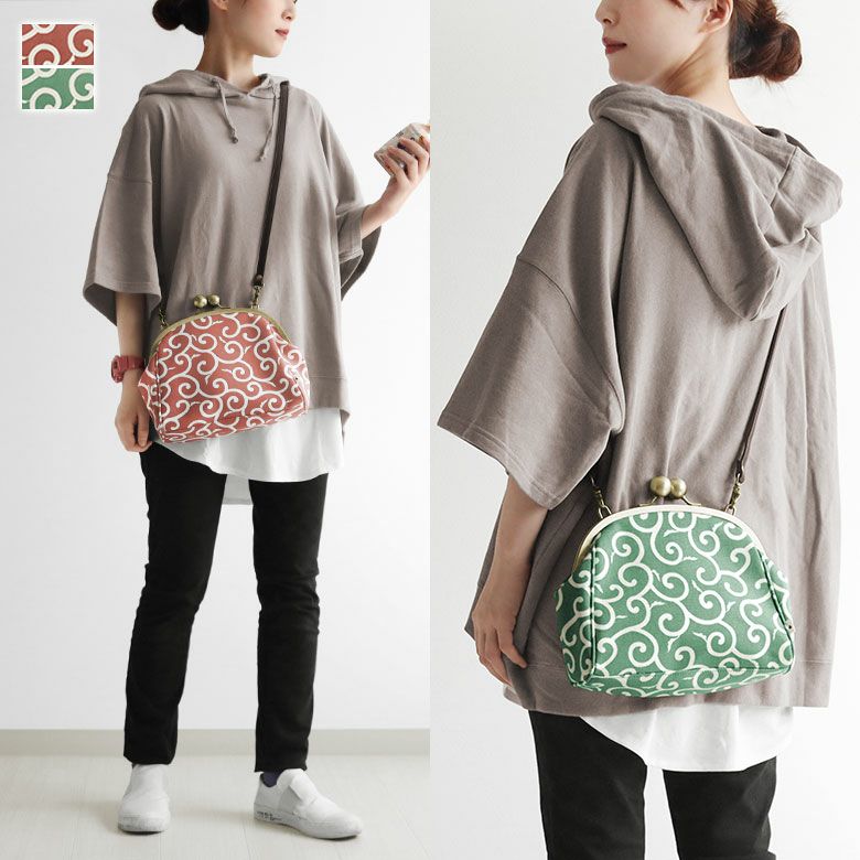 在庫商品】大玉がま口ポシェット【帆布・唐草限定カラー】 | がま口の