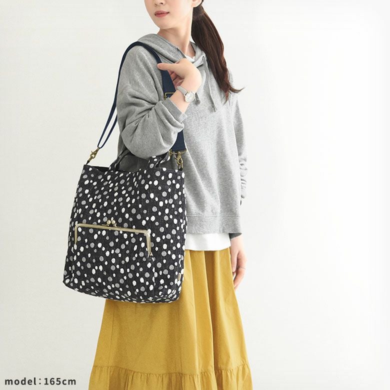 在庫商品】2WAYスクエアがま口トートバッグ【デニムジャガード