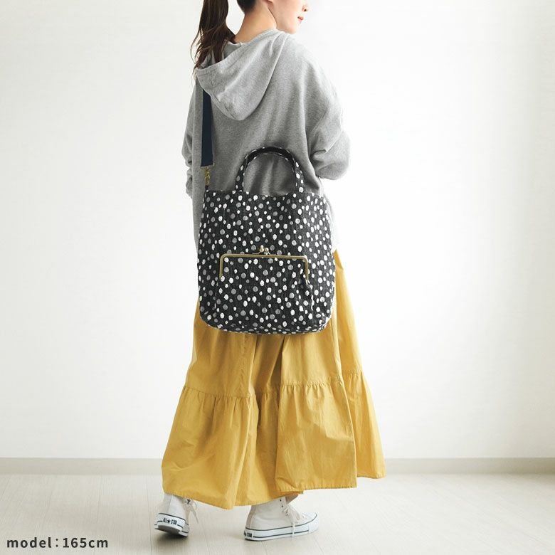 在庫商品】2WAYスクエアがま口トートバッグ【デニムジャガード