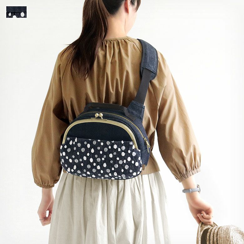 がま口ポシェット型ボディバッグ【デニムジャガード】