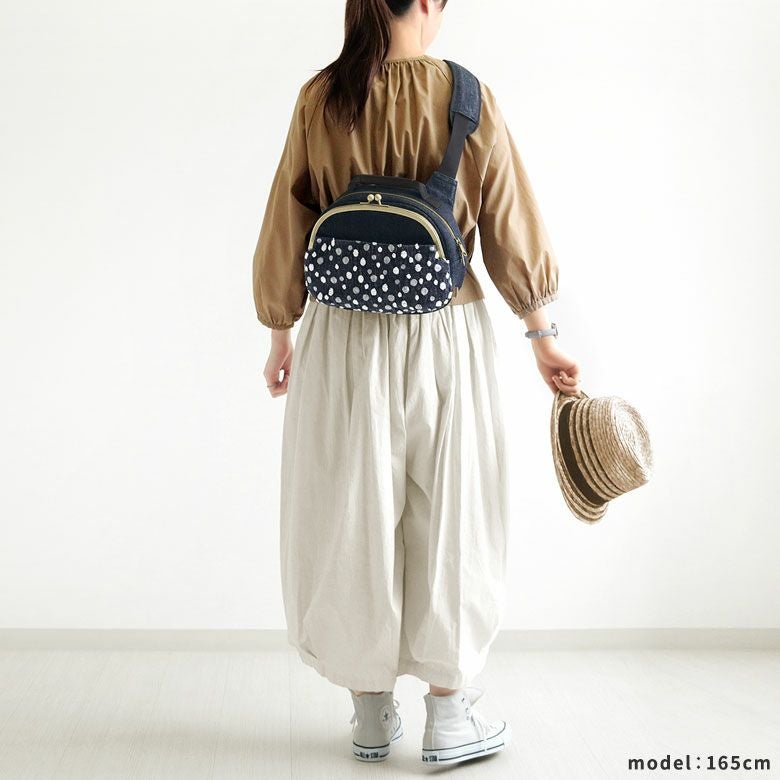 在庫商品】がま口ポシェット型ボディバッグ【デニムジャガード