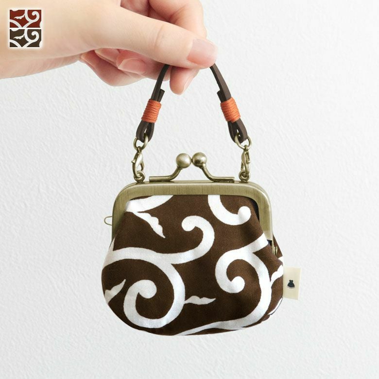 革ヒモ付き手提げがま口財布（小）【綿唐草】