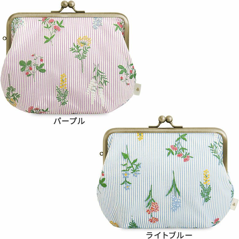 5寸がま口スッキリポーチ【フラワーストライプ】