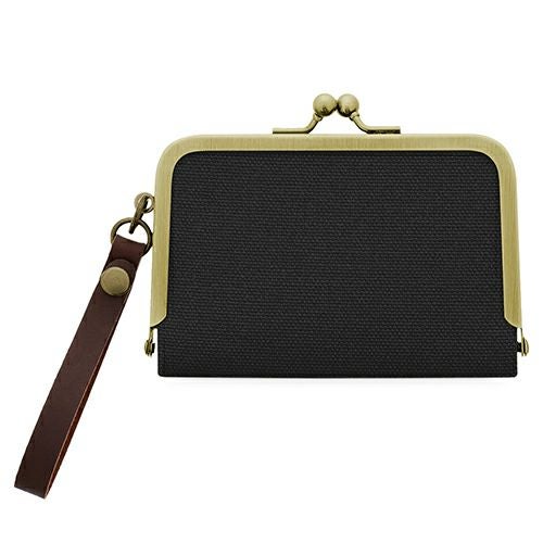 在庫商品】ストラップ付き横型がま口パスケース【帆布・綿布（アソート