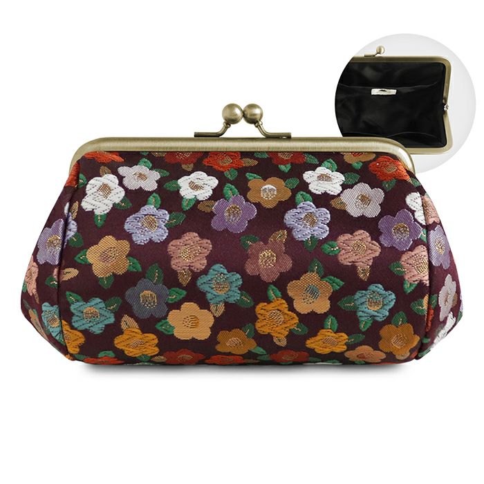 TAWARA型がま口コスメポーチ（中）【金襴・帯地（アソート）】