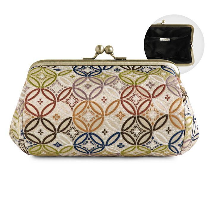 TAWARA型がま口コスメポーチ（中）【金襴・帯地（アソート）】