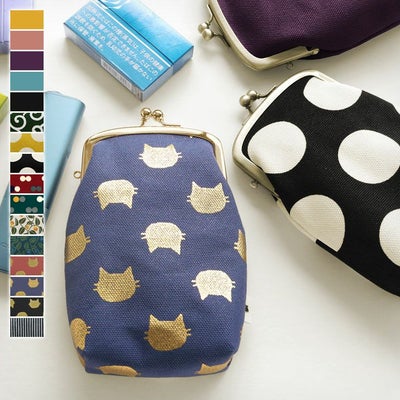 たて型がま口小物入れ【帆布・綿布（アソート）】