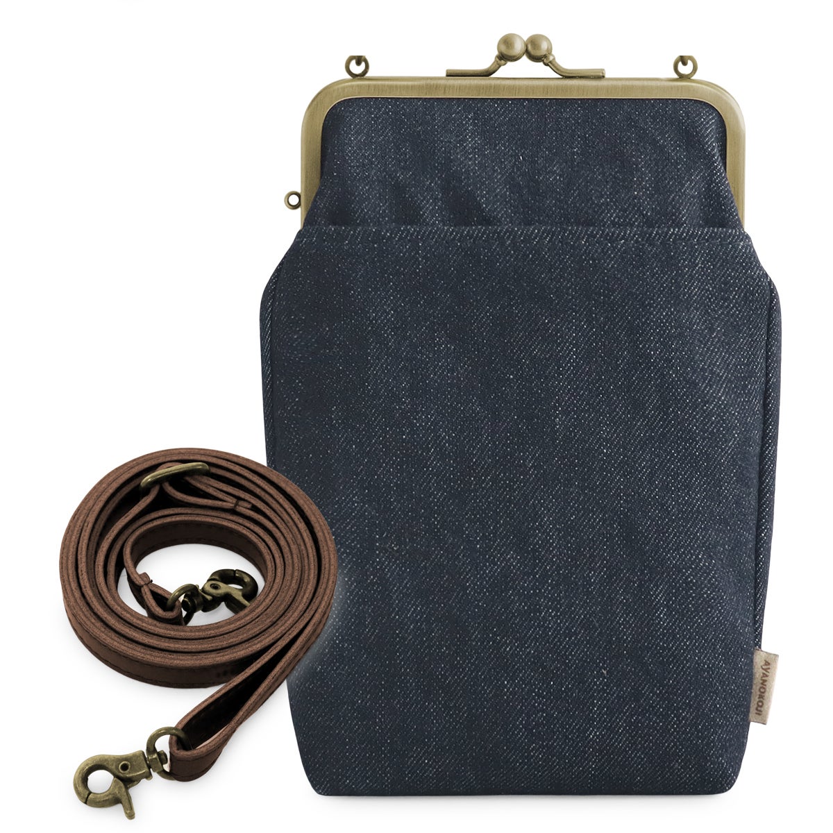 在庫商品】がま口お散歩ポシェット【帆布・綿布・デニム（アソート