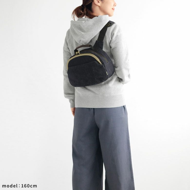 在庫商品】がま口ポシェット型ボディバッグ【デニム インディゴ