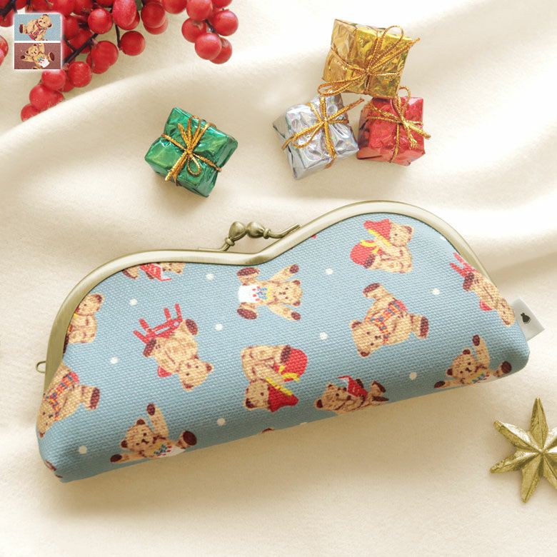 山型がま口メガネケース【テディベア】