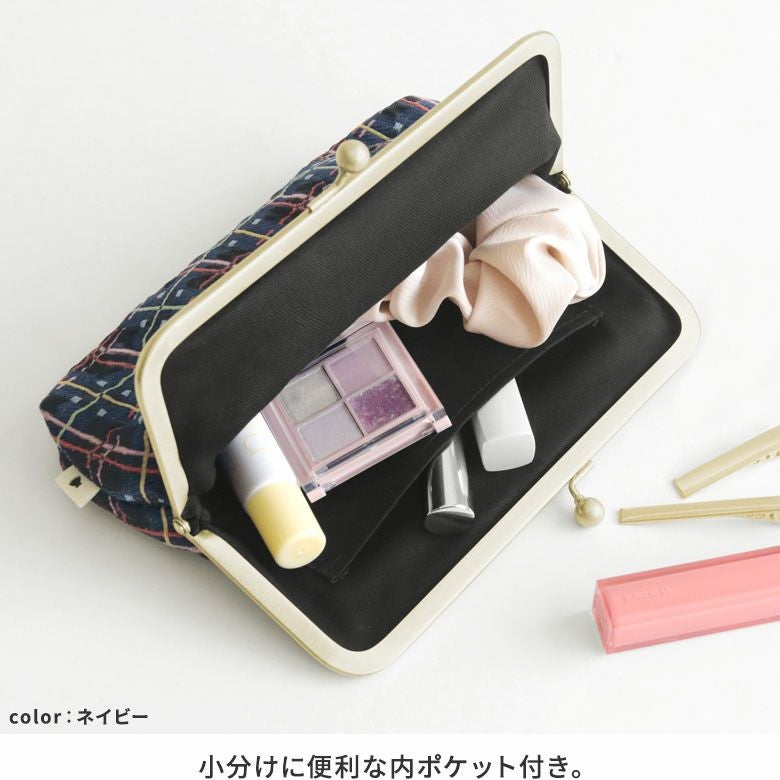 在庫商品】6寸がま口平ポーチ（マチあり）【ポップチェック】 [M便 1/2