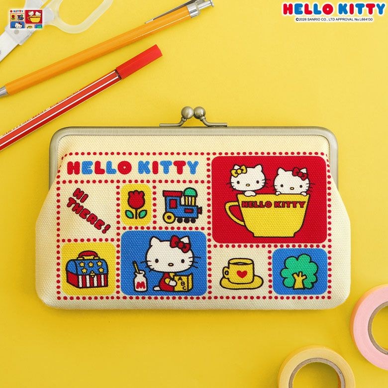 6寸がま口平ポーチ【HELLO KITTY70's】