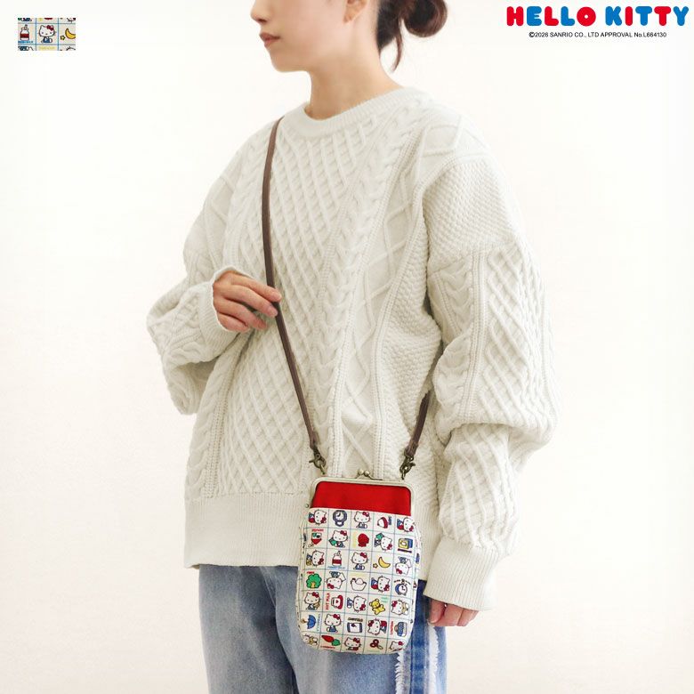 在庫商品】がま口お散歩ポシェット【HELLO KITTY70's】[M便 1/2