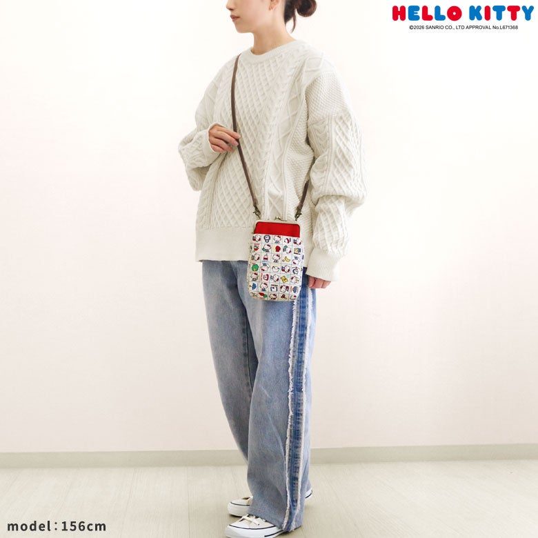 在庫商品】がま口お散歩ポシェット【HELLO KITTY70's】[M便 1/2