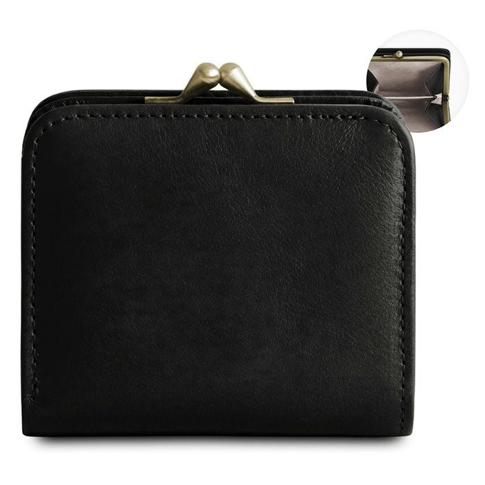 AYANOKOJI あやの小路 二つ折りがま口コンパクトウォレット　シュリンクレザー カラーバリエーション見せ　ブラック