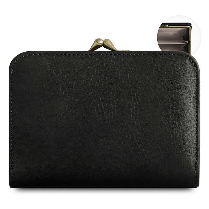 AYANOKOJI あやの小路 二つ折りがま口スクエアウォレット　※札入れ仕切りあり　シュリンクレザー カラーバリエーション　ブラック