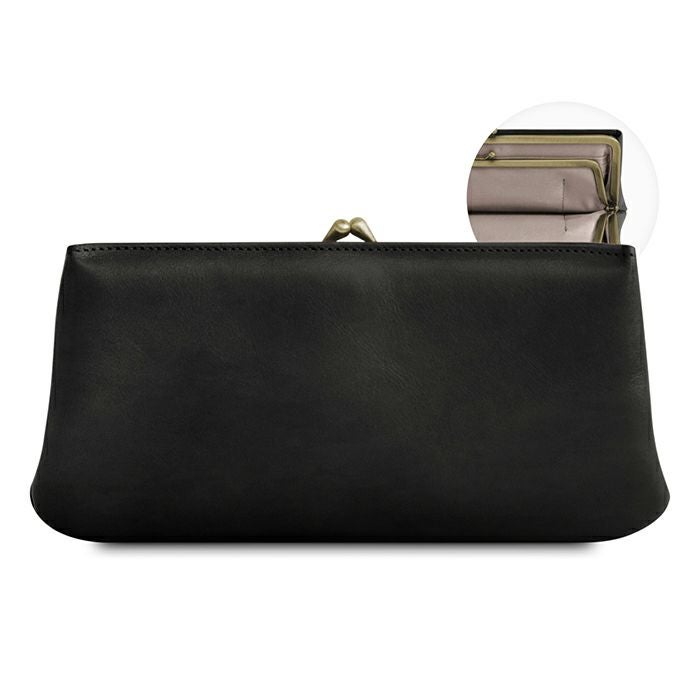 ポケット付きがま口ロングウォレット【X＿シュリンクレザー】