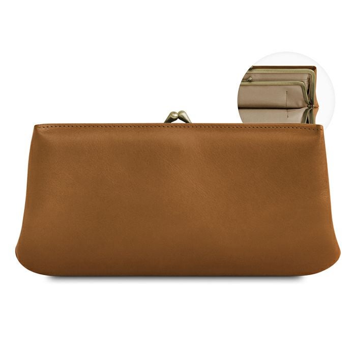 ポケット付きがま口ロングウォレット【X＿シュリンクレザー】