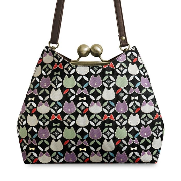 がま口にゃんこポシェット【ねこ七宝ジャガード】