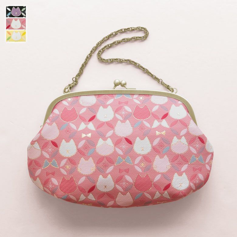 がま口セカンドバッグ ※ゆうパケット不可【ねこ七宝ジャガード】