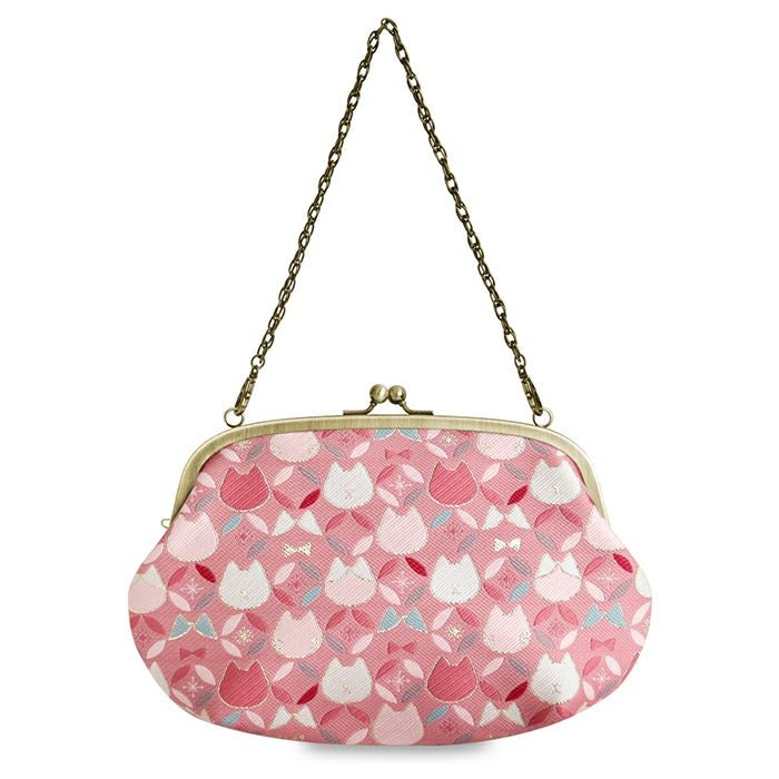 がま口セカンドバッグ ※ゆうパケット不可【ねこ七宝ジャガード】