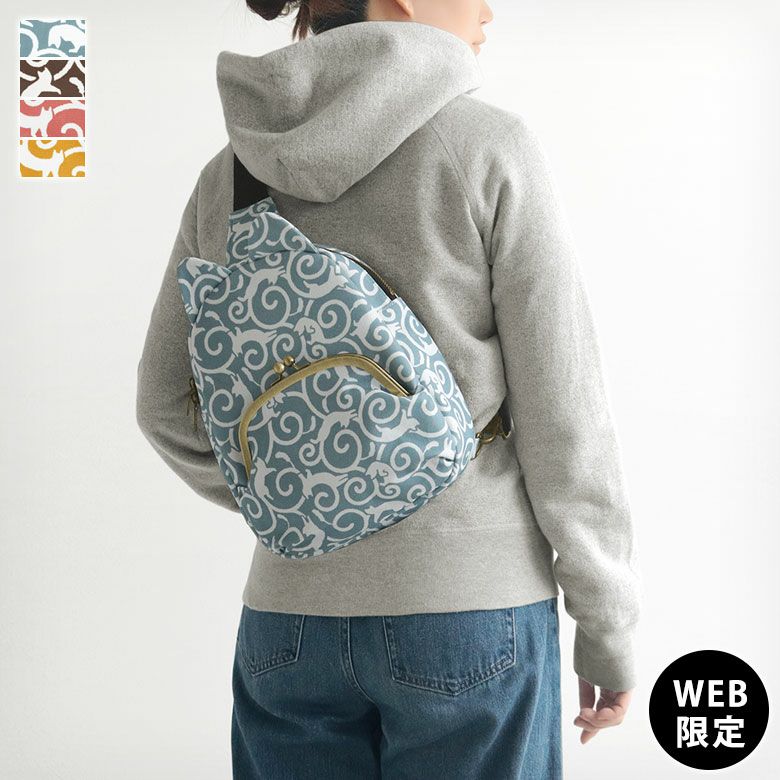 がま口にゃんこボディバッグ【ねこ唐草】メイン画像