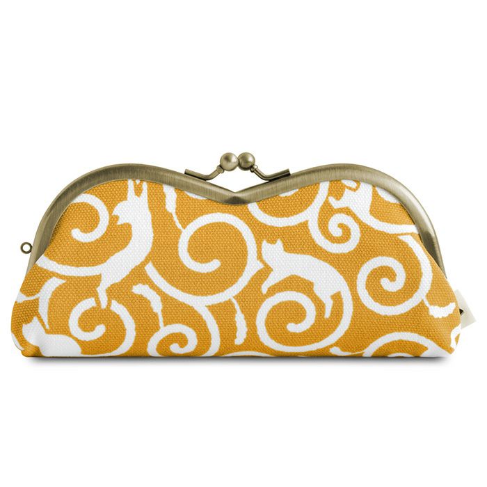 山型がま口メガネケース【ねこ唐草】イエロー