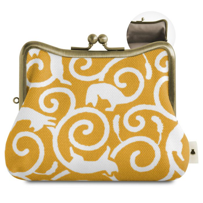 AYANOKOJI あやの小路 4寸M型がま口ポーチ【ねこ唐草】 カラーバリエーション見せ　イエロー