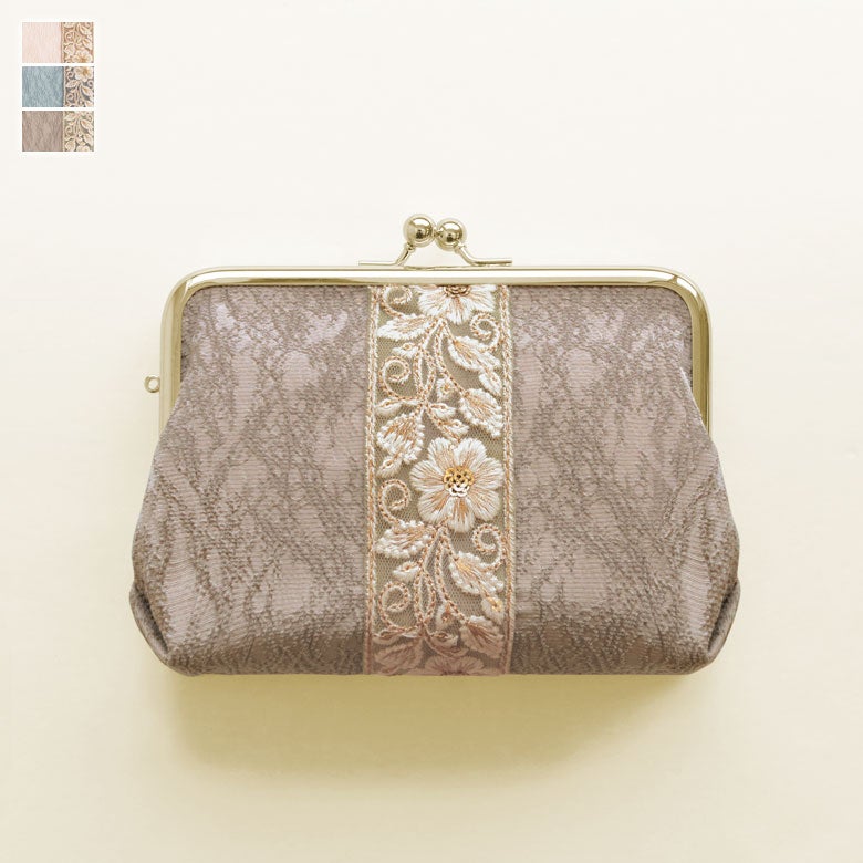 がま口スクエアポーチ【フラワーリボン】