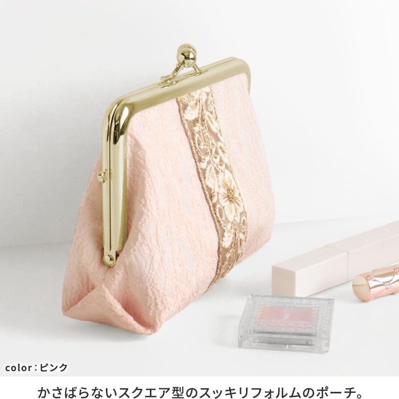 がま口スクエアポーチ【フラワーリボン】