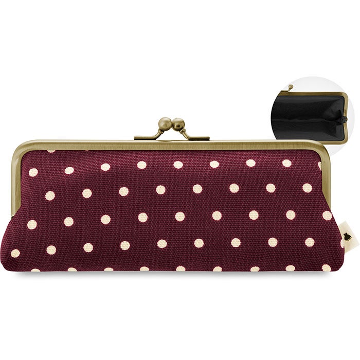 【在庫商品】がま口平ペンケース【帆布 在庫限り（アソート）】 [M便 1/5] 帆布 水玉　紫紺×白