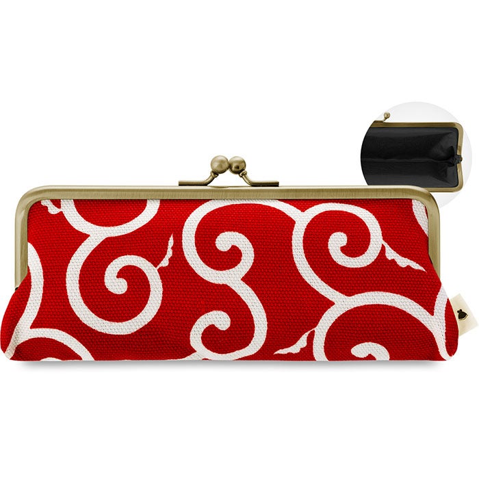 【在庫商品】がま口平ペンケース【帆布 在庫限り（アソート）】 [M便 1/5] 帆布 唐草模様　アカ