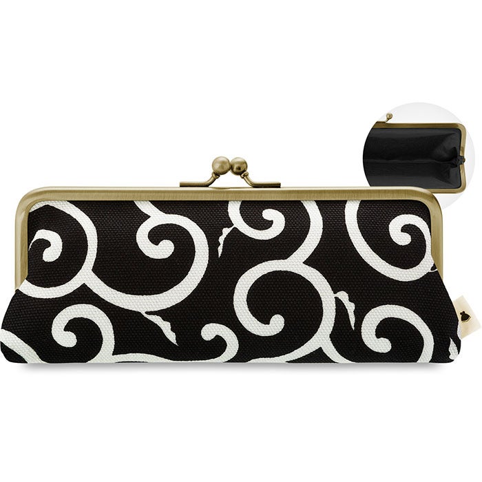 【在庫商品】がま口平ペンケース【帆布 在庫限り（アソート）】 [M便 1/5] 帆布 唐草模様　クロ