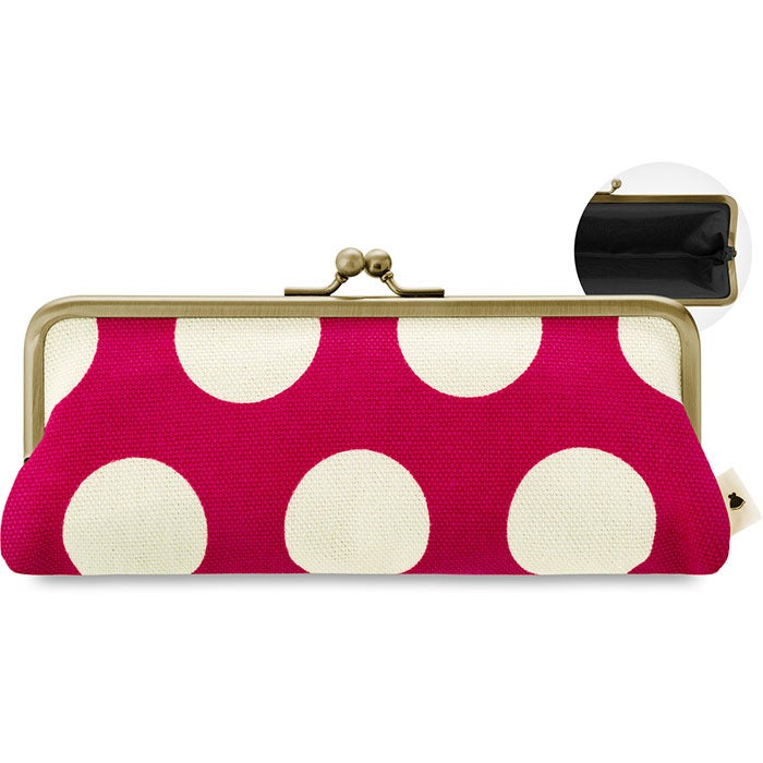 【在庫商品】がま口平ペンケース【帆布 在庫限り（アソート）】 [M便 1/5] 帆布 でかドット柄　桜桃×白