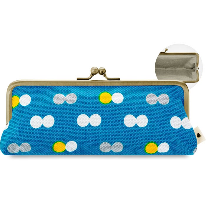 【在庫商品】がま口平ペンケース【帆布 在庫限り（アソート）】 [M便 1/5] 帆布 にこだま柄　ブルー