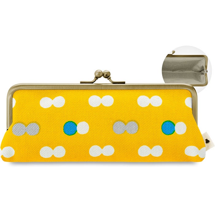 【在庫商品】がま口平ペンケース【帆布 在庫限り（アソート）】 [M便 1/5] 帆布 にこだま柄　イエロー