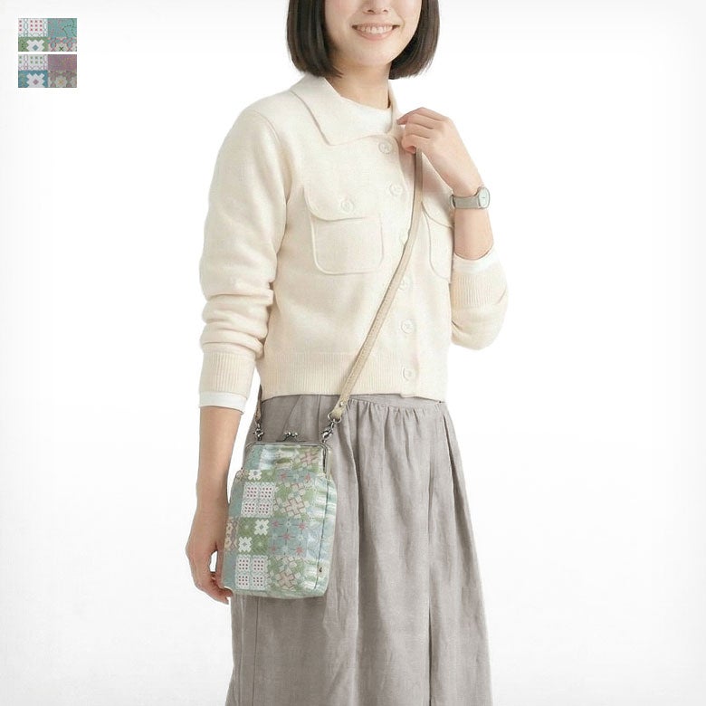 がま口お散歩ポシェット【刺し子ジャガード】