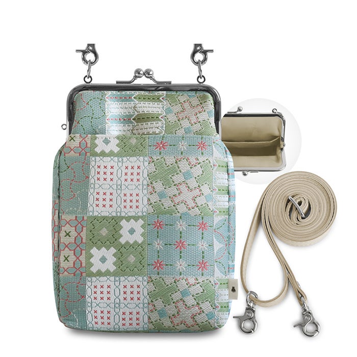 がま口お散歩ポシェット【刺し子ジャガード】