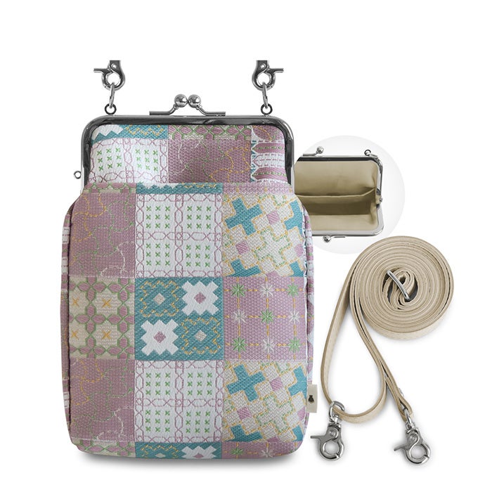 がま口お散歩ポシェット【刺し子ジャガード】