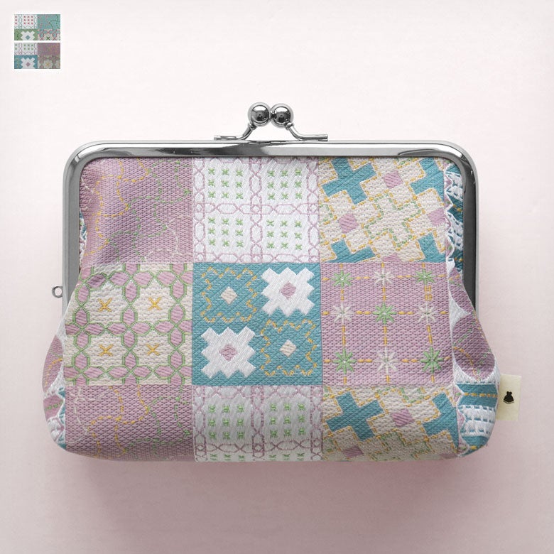 がま口スタンドポーチ【刺し子ジャガード】