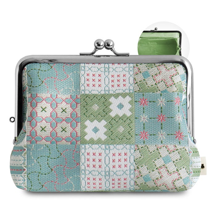 がま口スタンドポーチ【刺し子ジャガード】