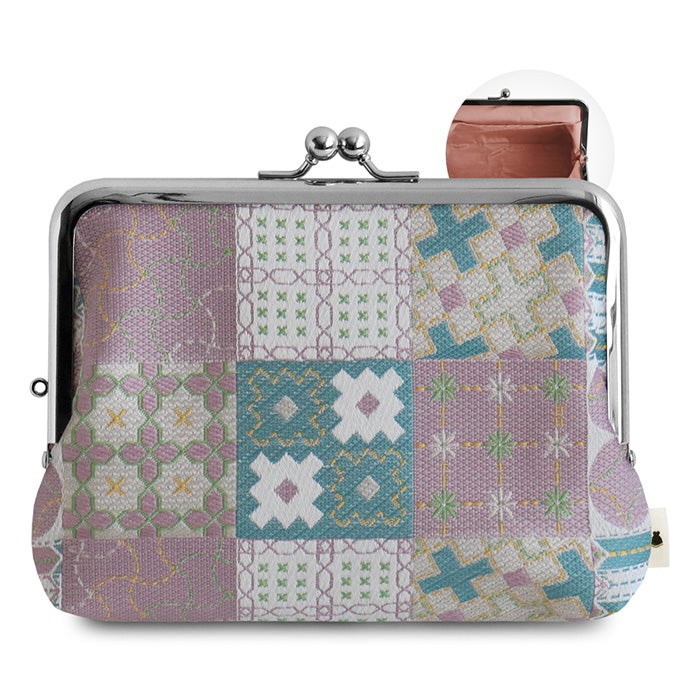 がま口スタンドポーチ【刺し子ジャガード】