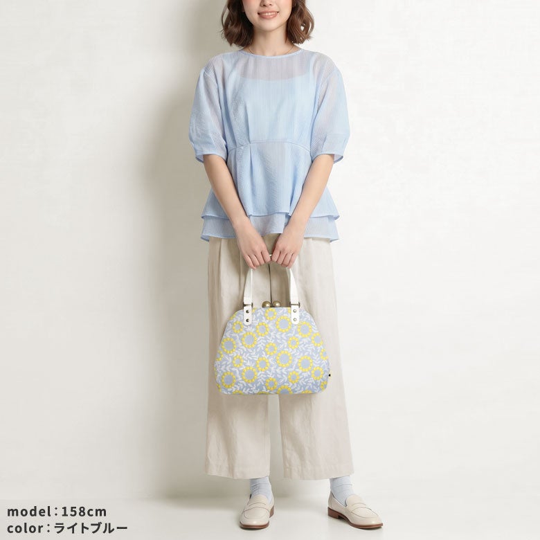 【在庫商品】大玉がま口ラウンド手提げバッグ【サークルフラワー】