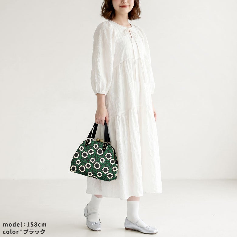【在庫商品】大玉がま口ラウンド手提げバッグ【サークルフラワー】