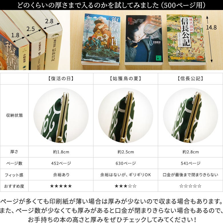 がま口ブックカバー500ページ用 文庫/A6/500P対応 ※旧仕様（口金AG）【帆布・唐草/水玉】