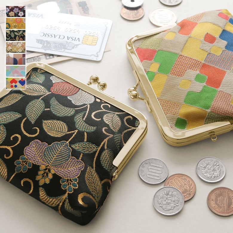 平親子がま口財布 ※口金ゴールド【金襴・帯地（アソート）】ポケット充実で小分けができる、スマートでコンパクトな親子財布。